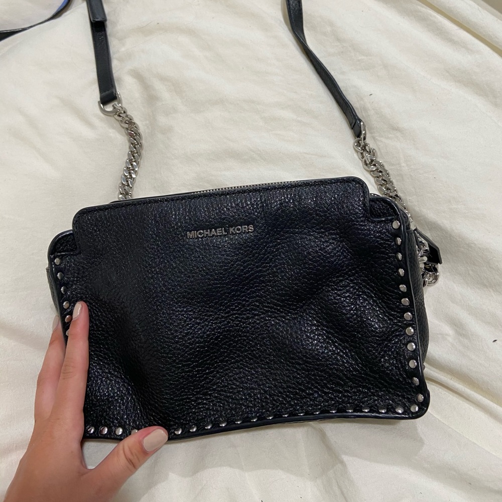 authentic michael kors black leather bag